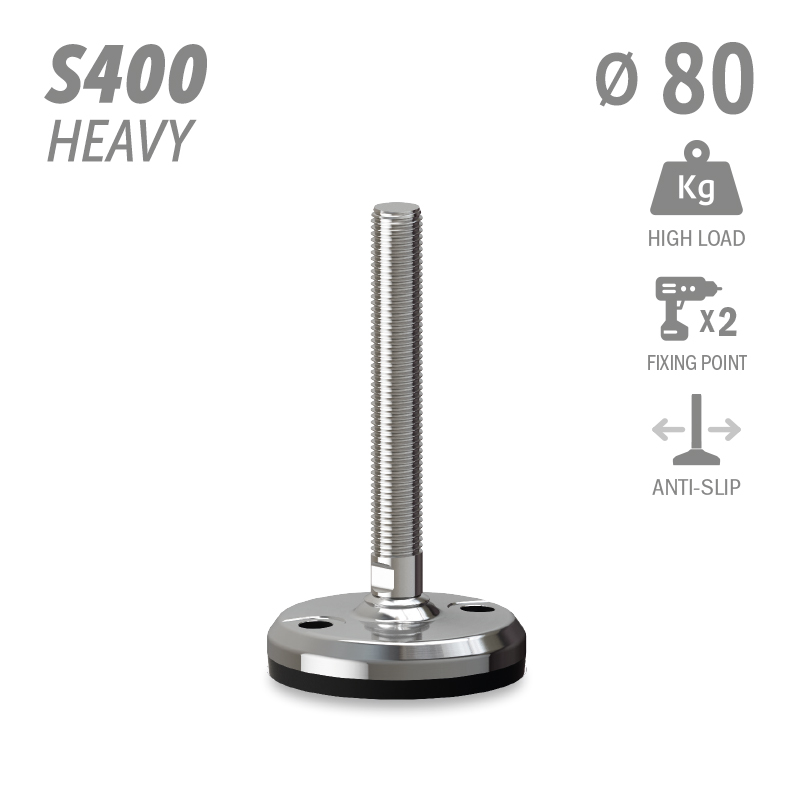 水平调整脚S400加强型系列 防滑 高载荷 2固定孔 直径80